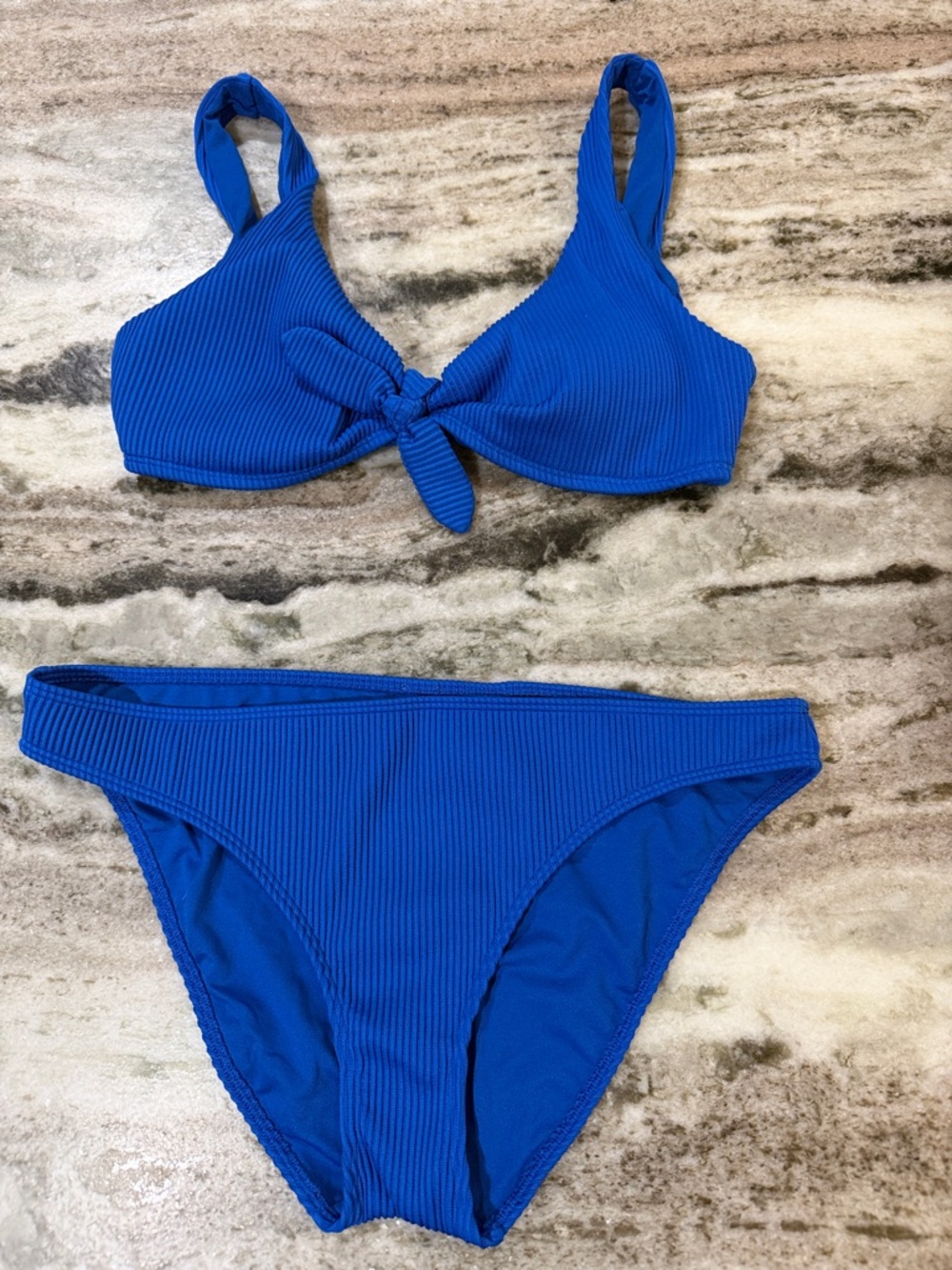Hollister Ribbed Bikini Bottom with Gold Logo - Bright Blue
